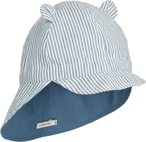 Gorm sun hat reversible with neck protection stripe: blue wave - creme de la creme 