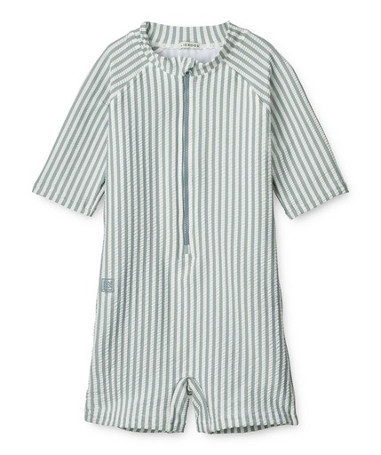 Swimsuit Max Seersucker stripe: sea blue - white 