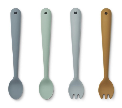 *Vork + lepel (4-pack) Shea whale blue multi mix 