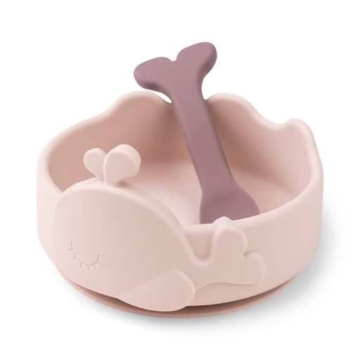 Kom (silicone) stick & stay en lepel Wally Done by powder 