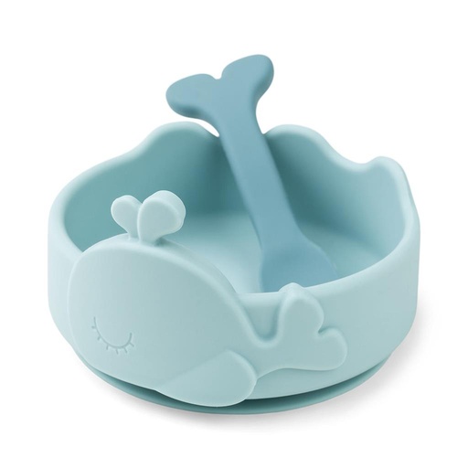 Kom (silicone) stick & stay en lepel Wally Done by blue 