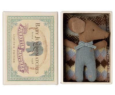 Baby mouse in matchbox 8cm blue 