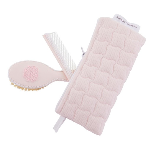 Brosse et peigne + pochette coton rose