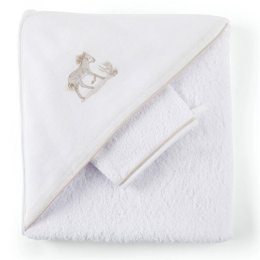 Hooded towel + flannel safari (white)
