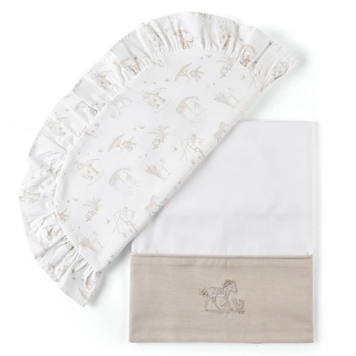 Cot sheet + pillowcase safari (camel)